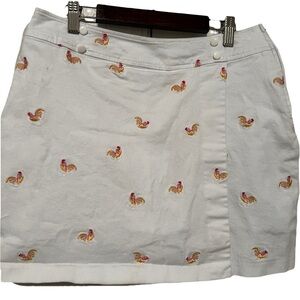 Larry Levine | White Cotton Embroidered Rooster Skort Skirt Shorts 10